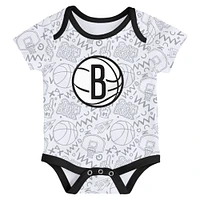 Ensemble de body 3 pièces Slam Dunk pour bébé noir/blanc/gris Brooklyn Nets