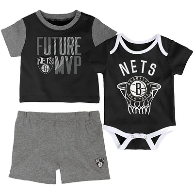 Brooklyn Nets Infant Putting Up Numbers Bodysuit, T-Shirt & Shorts Set - Black