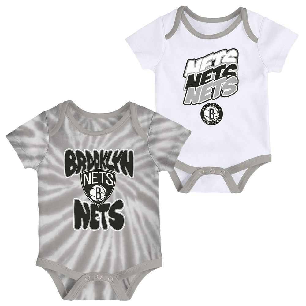 Infant White/Gray Brooklyn Nets Tie-Dye Two-Pack Bodysuit Set