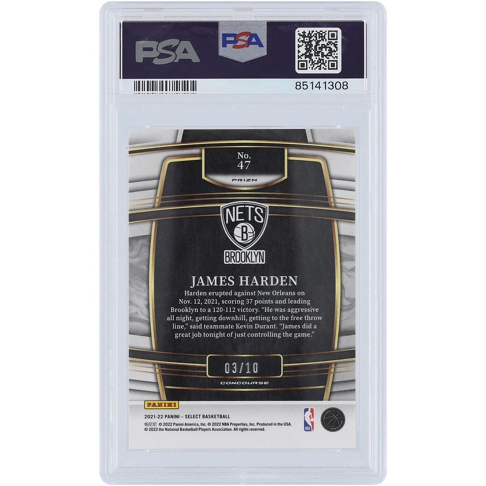 James Harden Brooklyn Nets 2021 Panini Select Gold Disco #47 #3/10 PSA Carte 10 authentifiée