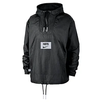 Veste à capuche Nike noire Brooklyn Nets Courtside Premium Club Anorak quart de zip pour homme