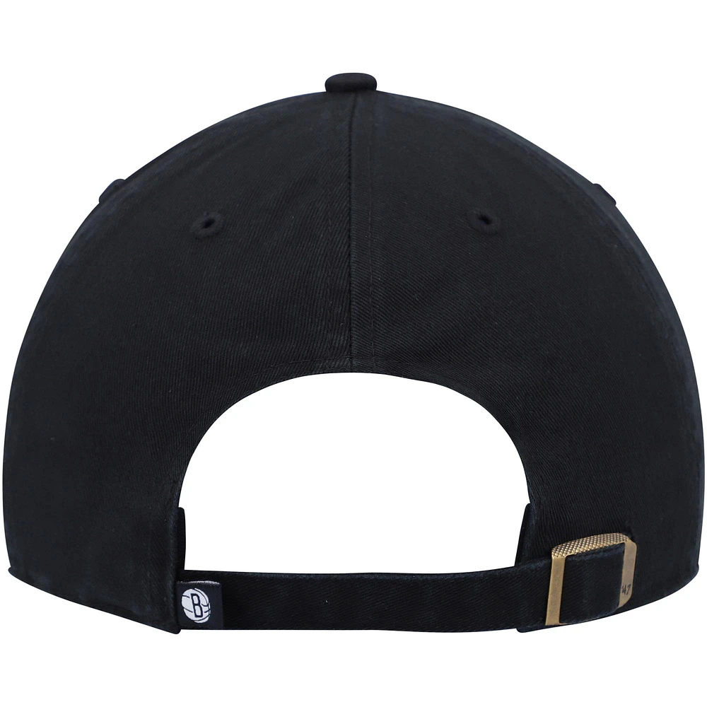 Men's '47 Black Brooklyn Nets Team Clean Up Adjustable Hat