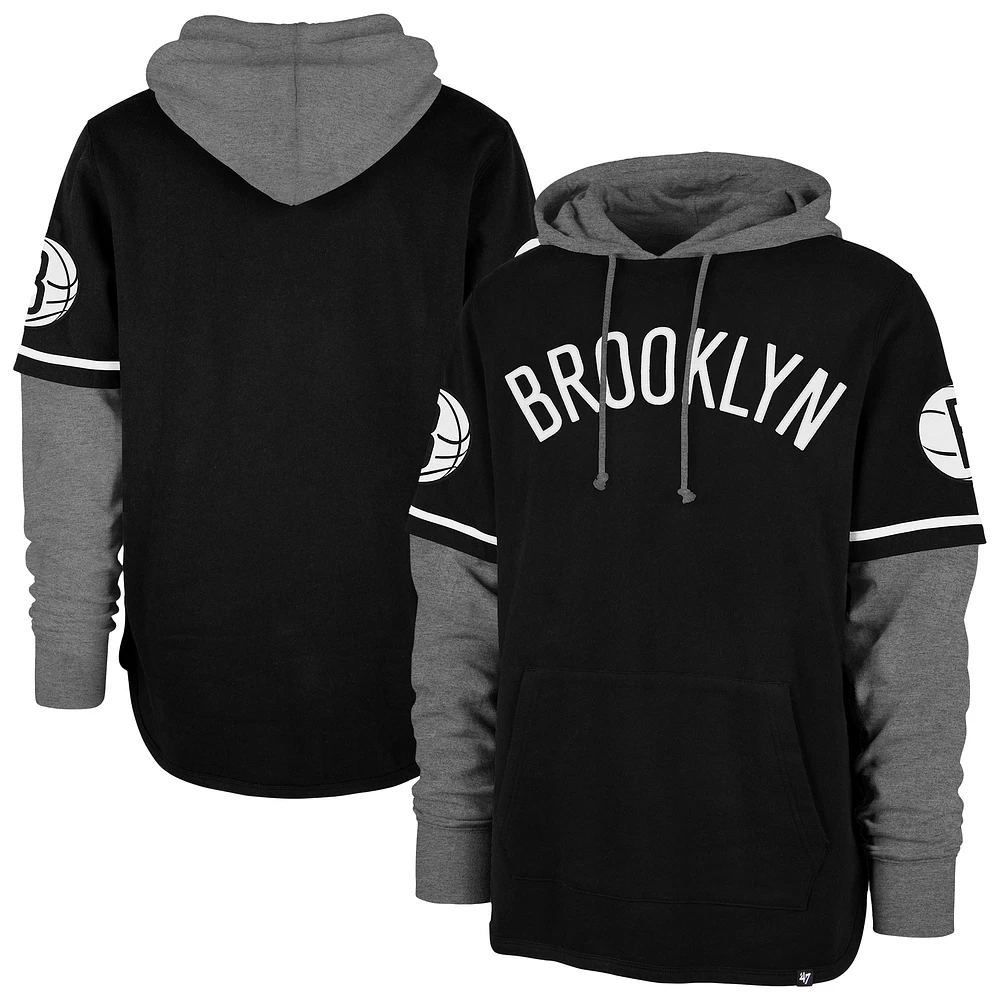 Men's '47 Black Brooklyn Nets Trifecta Shortstop Pullover Hoodie