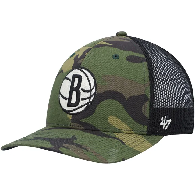 47 Brand Men's Black, Natural Brooklyn Nets Four Stroke Clean Up Snapback  Hat