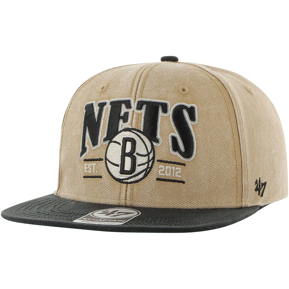 Casquette Snapback '47 Kaki/Noir Brooklyn Nets Chilmark Captain pour hommes