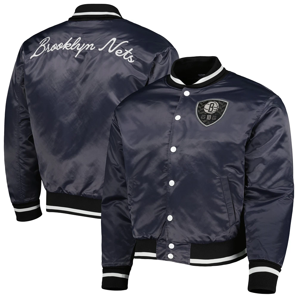 Men's AUTHMADE Charcoal Brooklyn Nets 10th Anniversary Satin Full-Snap Baseball Jacket