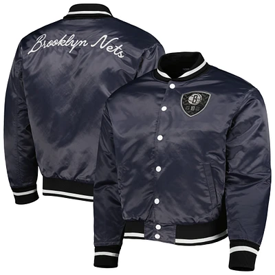 Veste de baseball AUTHMADE Charcoal Brooklyn Nets 10e anniversaire en satin pour homme