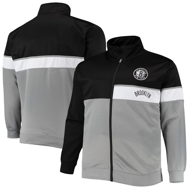 Veste de survêtement zippée sur toute la longueur Brooklyn Nets Big & Tall pour homme, noir/gris