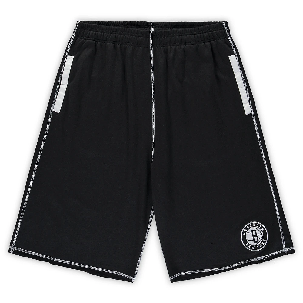 Short en maille à coutures contrastées Brooklyn Nets Big & Tall noir/blanc pour homme