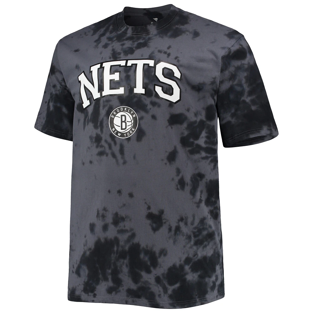 Men's Black Brooklyn Nets Big & Tall Marble Dye Tonal Performance T-Shirt