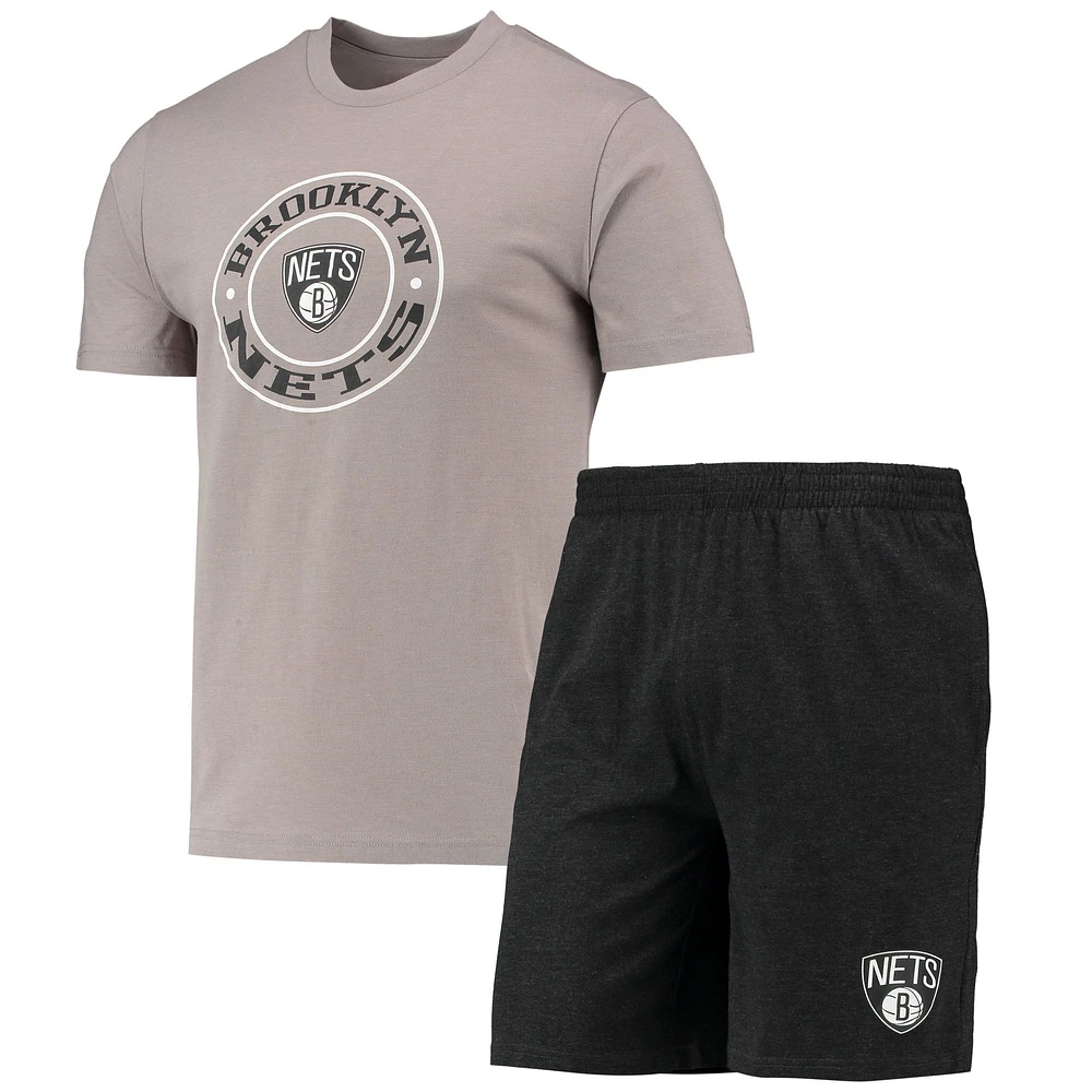 Ensemble de nuit T-shirt et short Brooklyn Nets Concepts Sport pour hommes, noir/gris