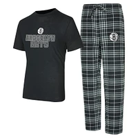 Ensemble de nuit pour homme avec t-shirt et pantalon en flanelle Brooklyn Nets Vector noir/gris Concepts Sport