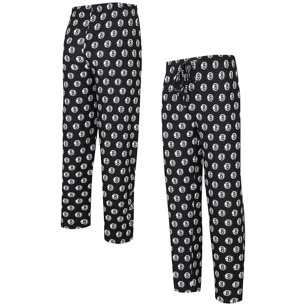 Pantalon de nuit Concepts Sport noir Brooklyn Nets avec logo imprimé sur toute la surface pour hommes