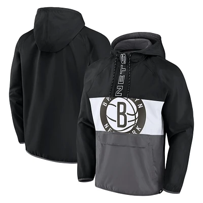 Men's Fanatics  Black/Gray Brooklyn Nets Anorak Flagrant Foul Color-Block Raglan Hoodie Half-Zip Jacket