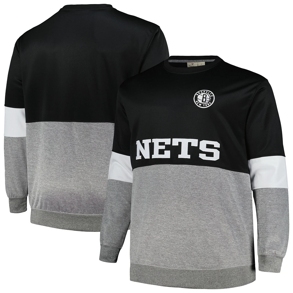 Men's Fanatics Black/Heather Gray Brooklyn Nets Big & Tall Split Pullover Sweatshirt