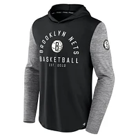 Men's Fanatics Black/Heathered Charcoal Brooklyn Nets Deep Rotation Performance Pullover Hoodie