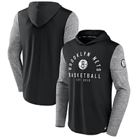 Men's Fanatics Black/Heathered Charcoal Brooklyn Nets Deep Rotation Performance - Pullover Hoodie