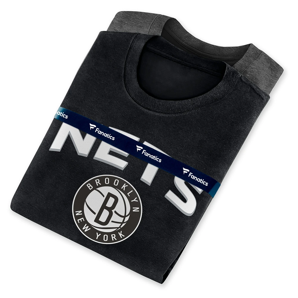 Ensemble combiné de t-shirts Brooklyn Nets Fanatics noir/anthracite chiné pour hommes