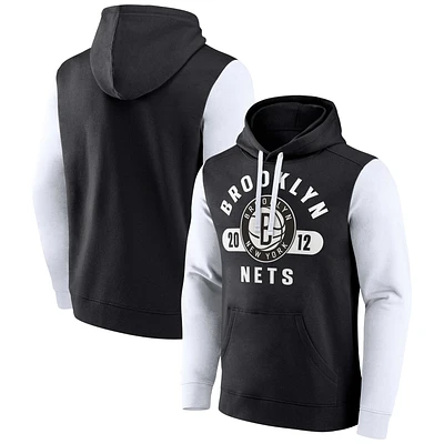 Men's Fanatics Black/White Brooklyn Nets Attack Colorblock Pullover Hoodie