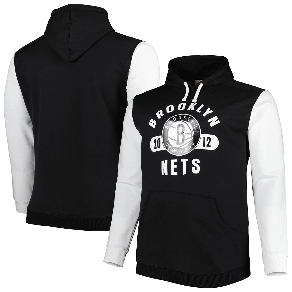 Sweat à capuche Fanatics pour hommes noir/blanc Brooklyn Nets Big & Tall Bold Attack