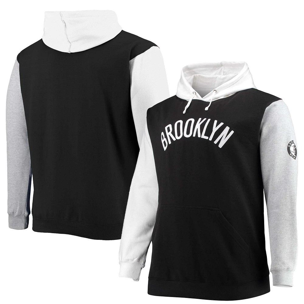 Men's Fanatics Black/White Brooklyn Nets Big & Tall Double Contrast Pullover Hoodie