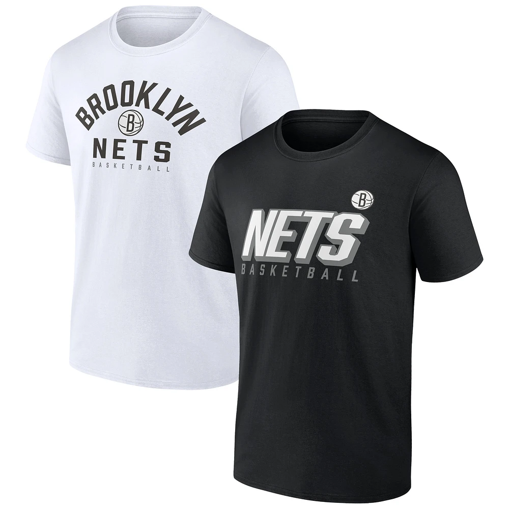 Ensemble combiné de t-shirts Fanatics pour hommes, noir/blanc, Brooklyn Nets Player Pack