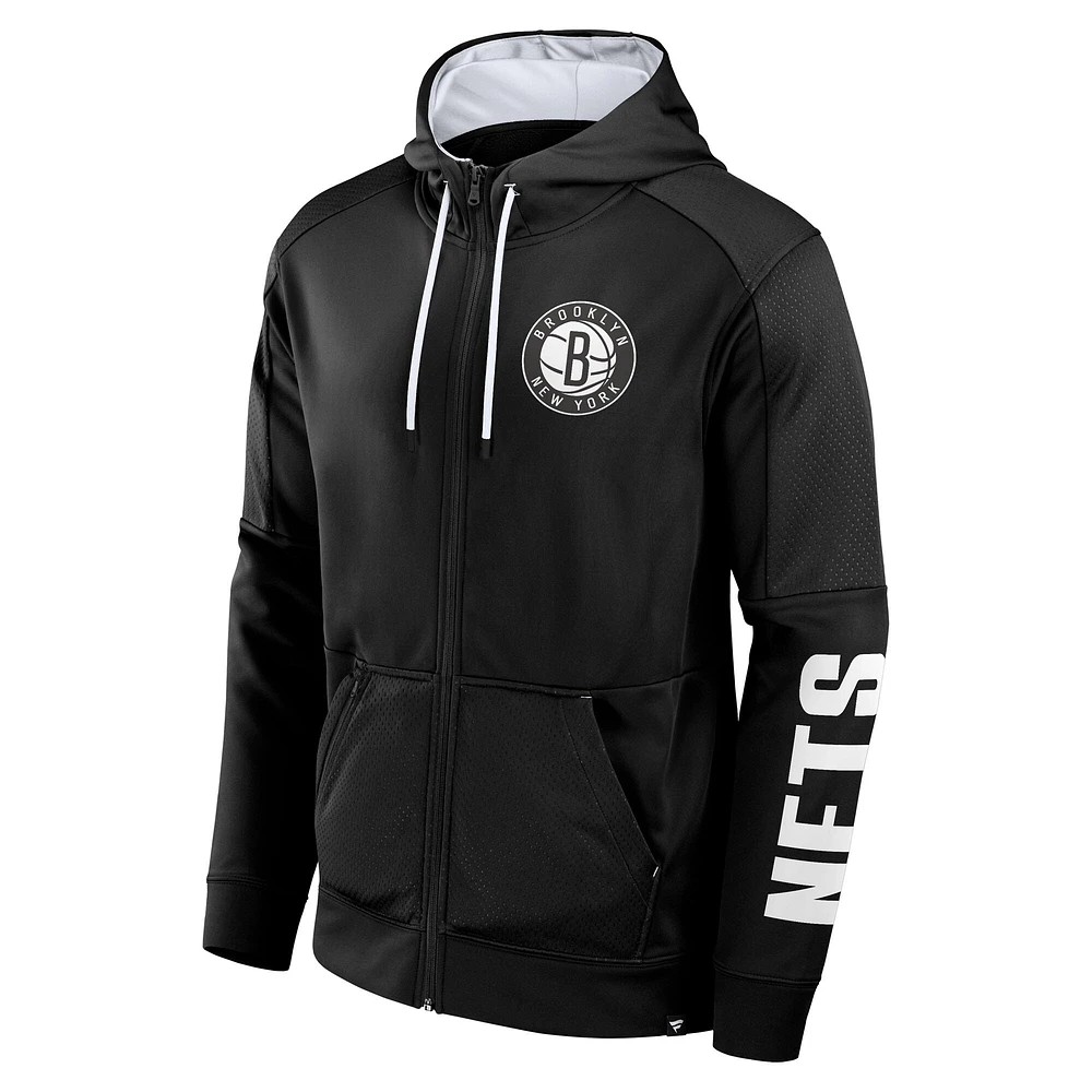 Men's Fanatics  Black Brooklyn Nets Baller Defender Performance Full-Zip Hoodie