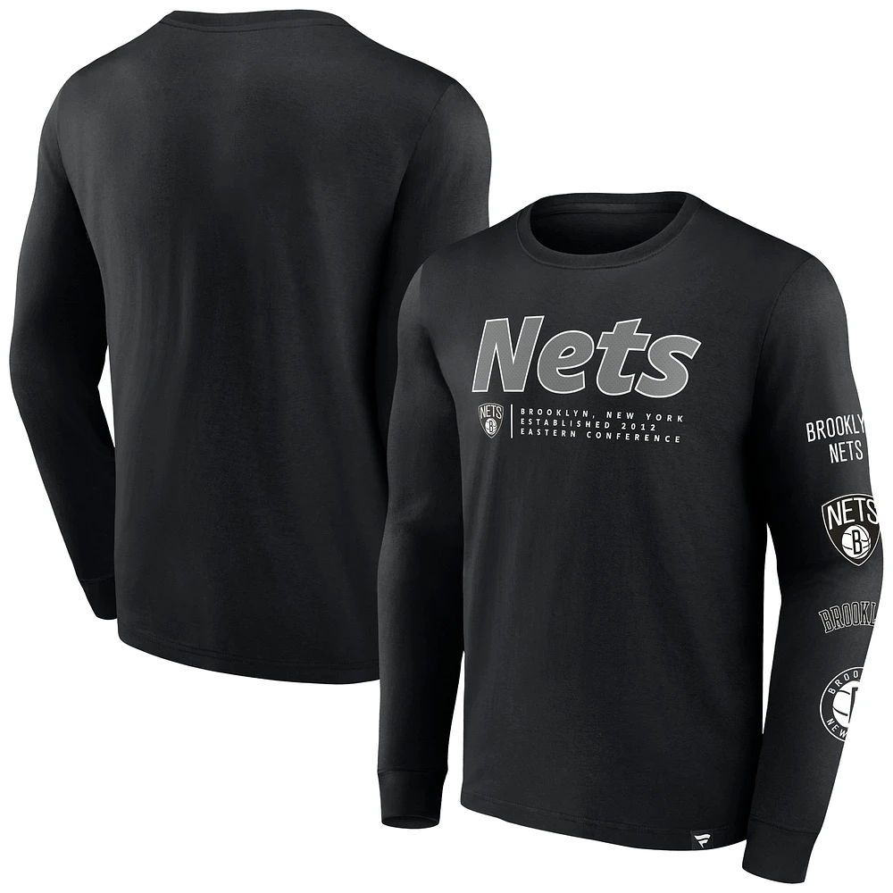 Men's Fanatics Black Brooklyn Nets Baseline Long Sleeve T-Shirt