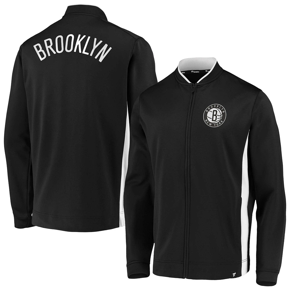 Veste noire entièrement zippée à col montant Fanatics pour hommes Brooklyn Nets