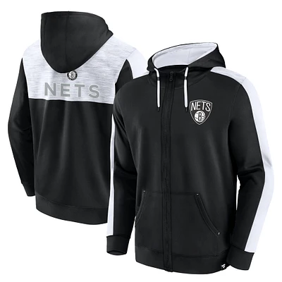 Sweat à capuche entièrement zippé noir Brooklyn Nets Rainbow Shot pour hommes