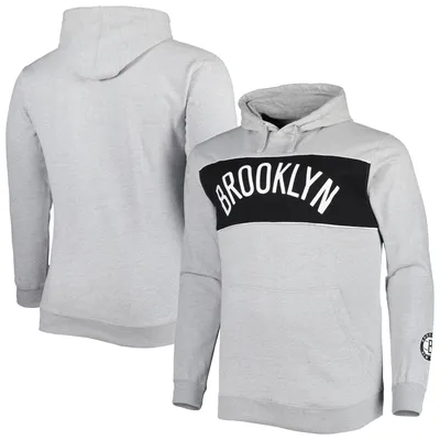 Brooklyn Nets Fanatics Branded Big & Tall Wordmark Pullover Hoodie - Heather Gray
