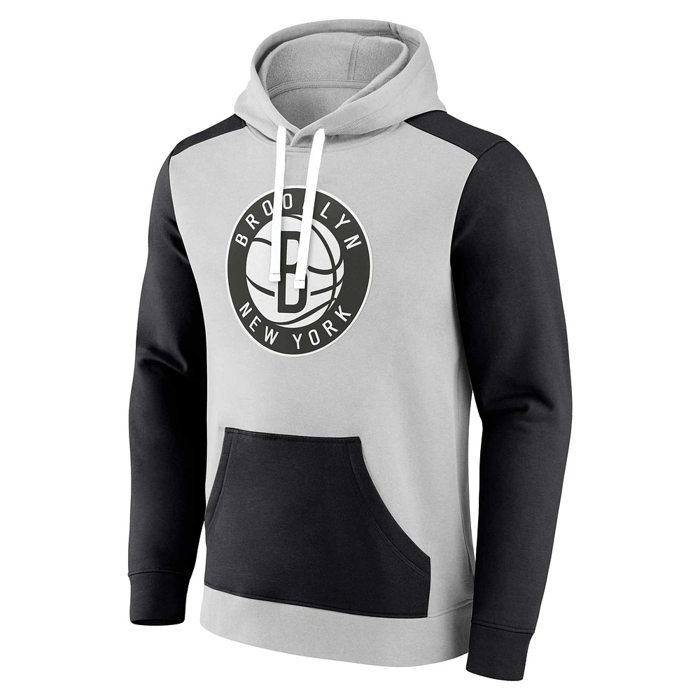 Men's Fanatics Gray/Black Brooklyn Nets Arctic Colorblock Pullover Hoodie