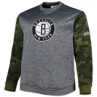 Men's Fanatics Heather Charcoal Brooklyn Nets Big & Tall Camo Stitched Sweatshirt