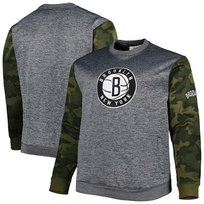 Men's Fanatics Heather Charcoal Brooklyn Nets Big & Tall Camo Stitched Sweatshirt