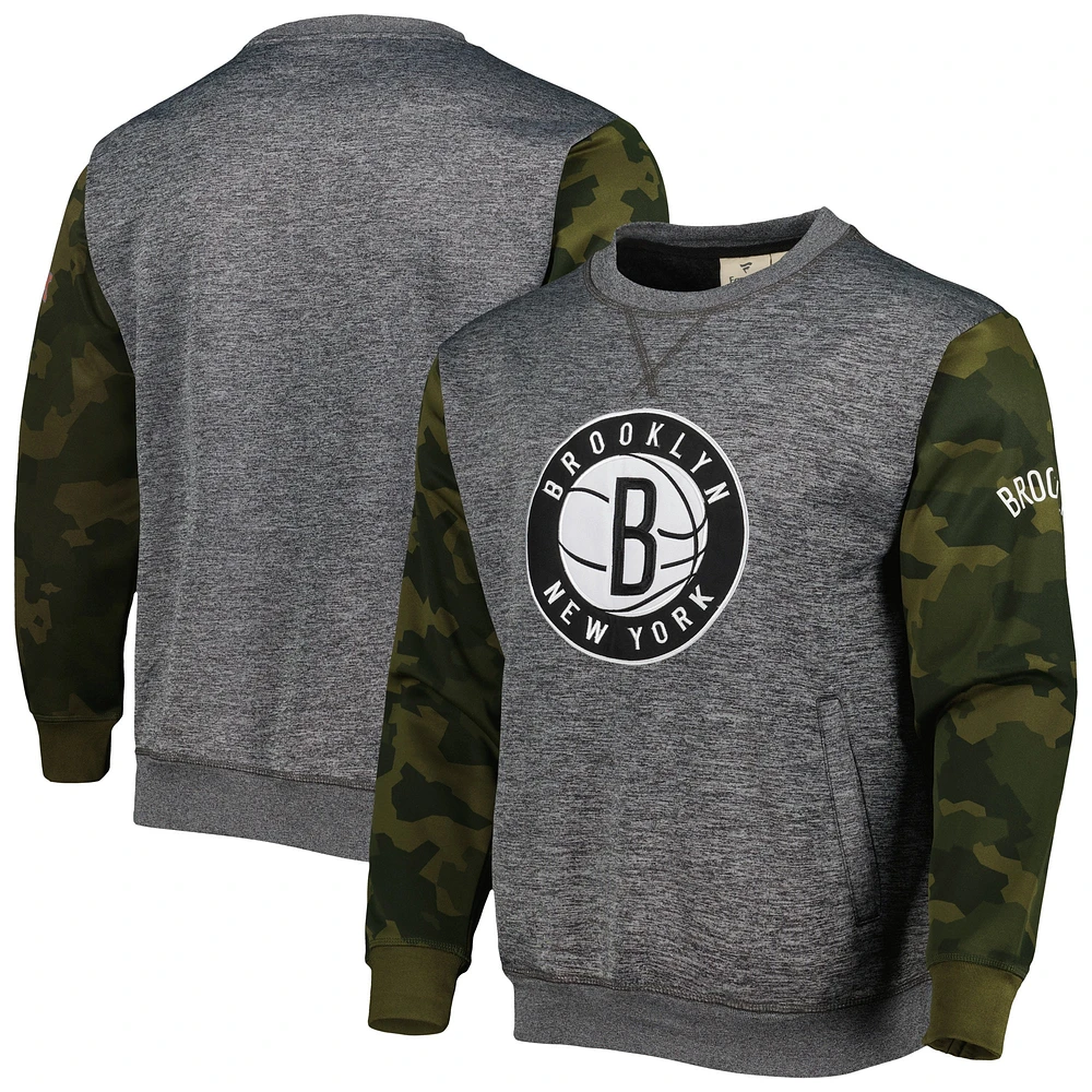 Men's Fanatics Heather Charcoal Brooklyn Nets Camo Stitched Sweatshirt