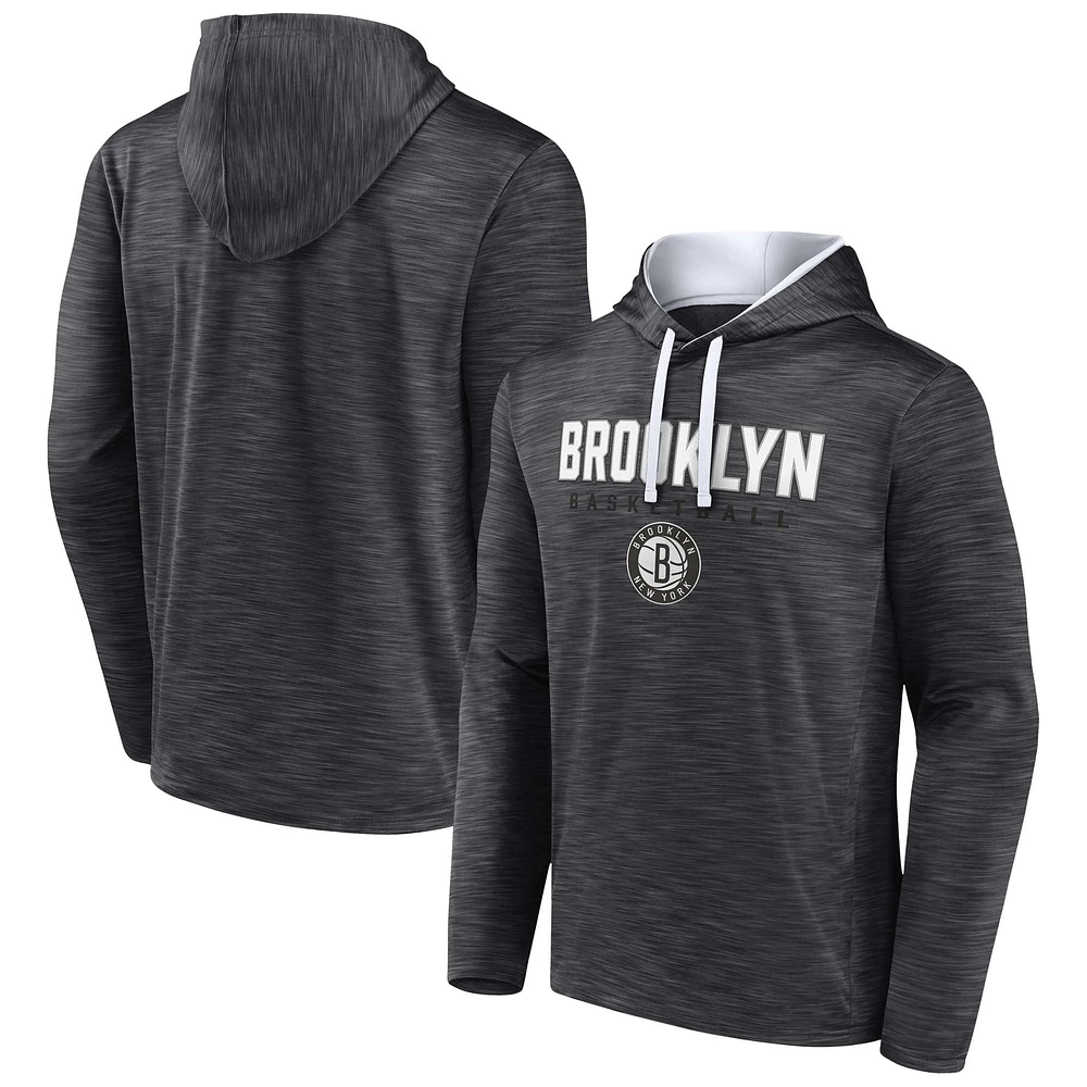 Men's Fanatics Heather Charcoal Brooklyn Nets Fast Break Pullover Hoodie