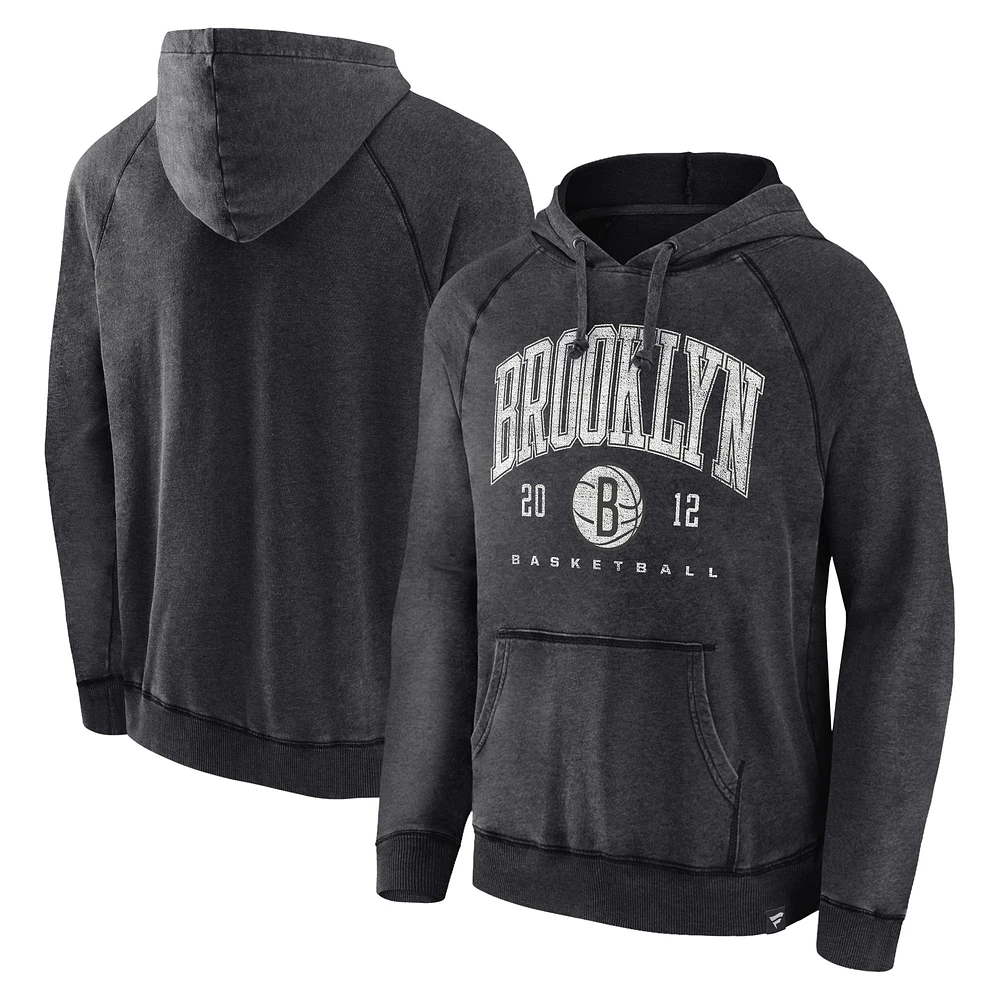 Men's Fanatics Heather Charcoal Brooklyn Nets Foul Trouble Snow Wash Raglan Pullover Hoodie