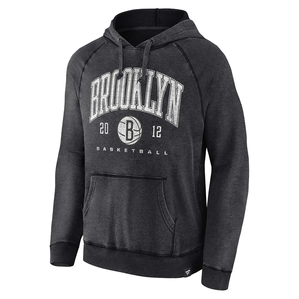 Men's Fanatics Heather Charcoal Brooklyn Nets Foul Trouble Snow Wash Raglan Pullover Hoodie