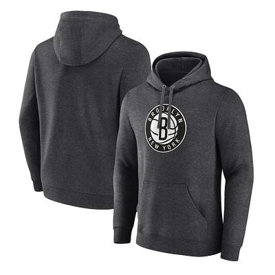 Men's Fanatics  Heather Charcoal Brooklyn Nets Primary Logo Pullover Hoodie