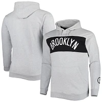 Men's Fanatics Heather Gray Brooklyn Nets Big & Tall Wordmark Pullover Hoodie