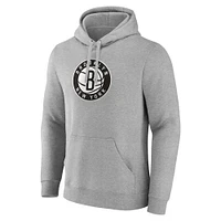 Men's Fanatics  Heather Gray Brooklyn Nets Primary Logo Pullover Hoodie