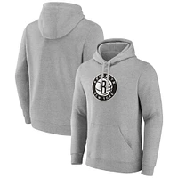 Men's Fanatics  Heather Gray Brooklyn Nets Primary Logo Pullover Hoodie