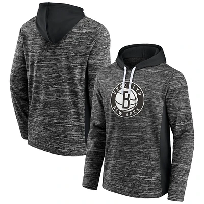 Men's Fanatics Heathered Charcoal/Black Brooklyn Nets Instant Replay Colorblocked Pullover Hoodie