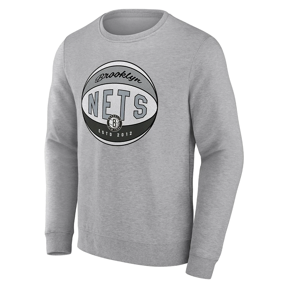 Men's Fanatics Heathered Gray Brooklyn Nets True Classics Vint Pullover Sweatshirt