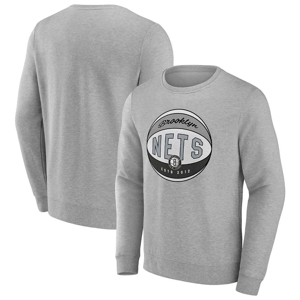 Men's Fanatics Heathered Gray Brooklyn Nets True Classics Vint Pullover Sweatshirt