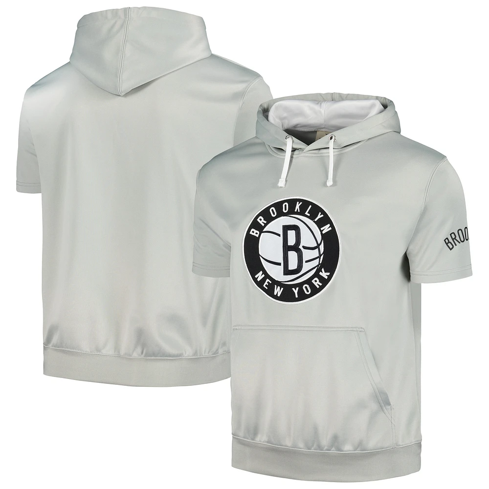 Men's Fanatics Silver/White Brooklyn Nets Short Sleeve Pullover Hoodie