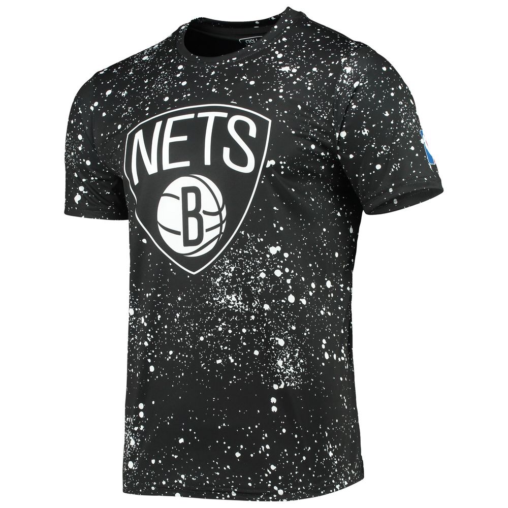 Men's FISLL Black Brooklyn Nets Splatter Print T-Shirt