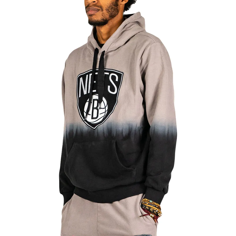 Men's FISLL Tan Brooklyn Nets Black Dip-Dye - Pullover Hoodie