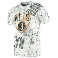 Men's FISLL White Brooklyn Nets Gold Foil Splatter Print T-Shirt