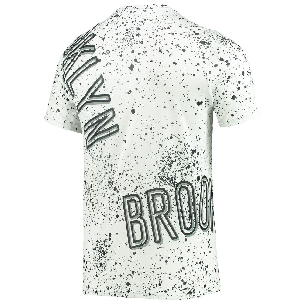 Men's FISLL White Brooklyn Nets Gold Foil Splatter Print T-Shirt